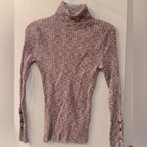 Anthropologie Marled Space Dye Ribbed Turtleneck Button Sleeves Medium